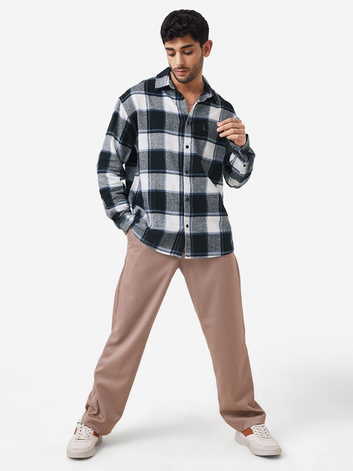 Plaids: Black, White Men Relaxed Shirts