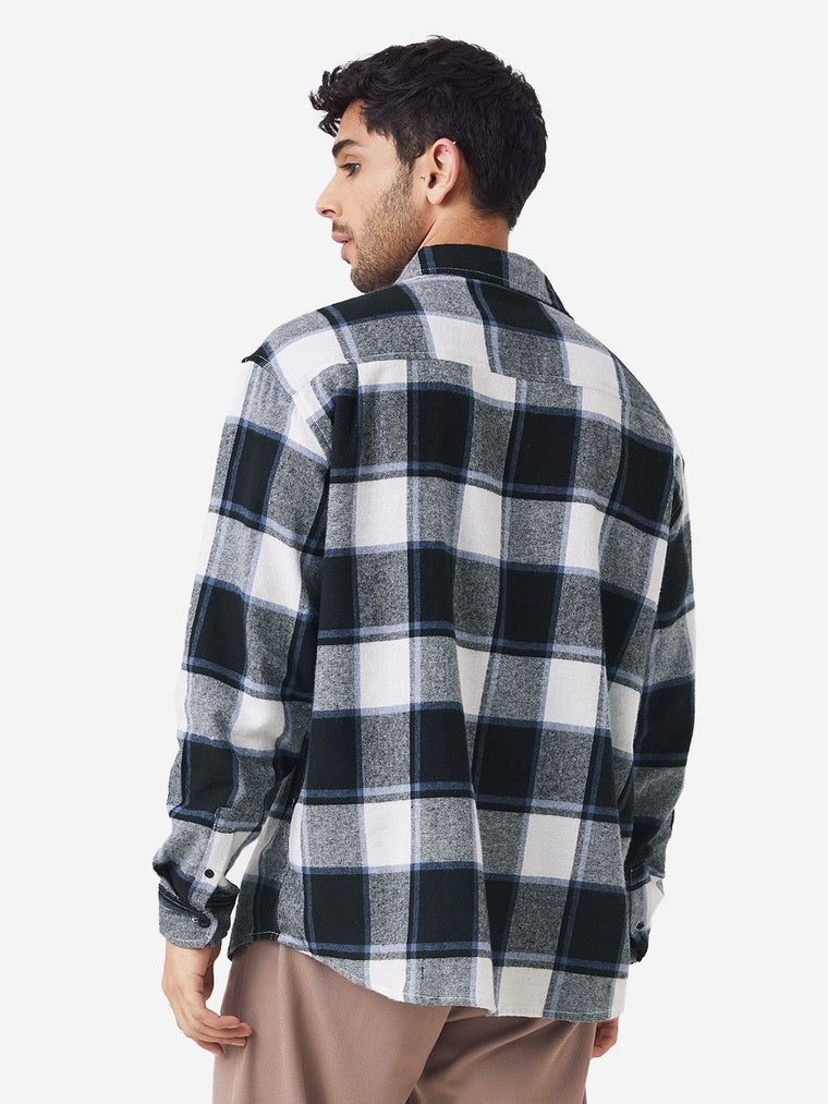 Plaids: Black, White Men Relaxed Shirts