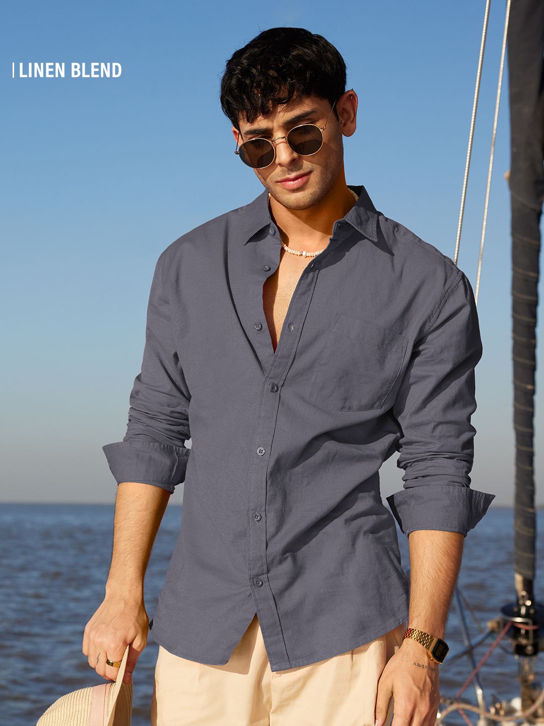 Cotton Linen: Dark Grey Cotton Linen Shirts