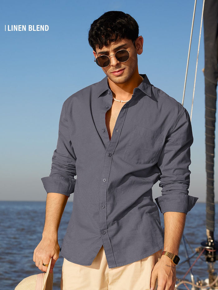 Cotton Linen: Dark Grey Cotton Linen Shirts