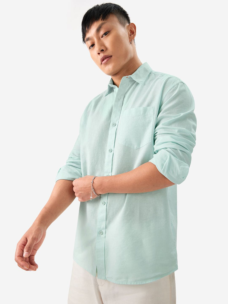 Cotton Linen: Ocean Blue Cotton Linen Shirts