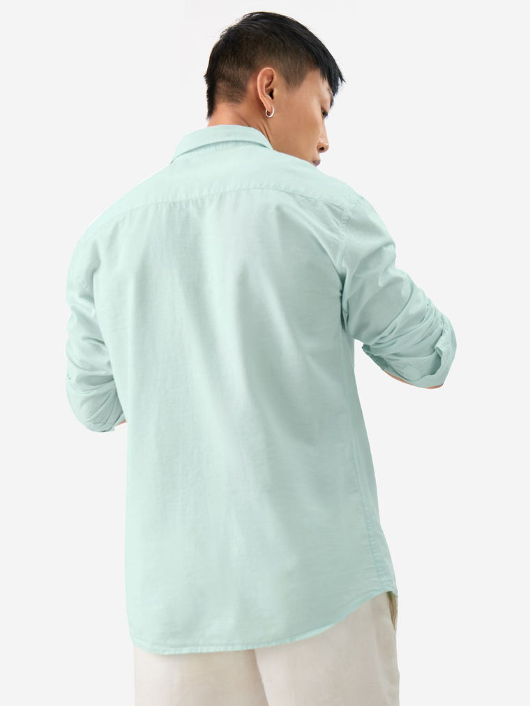 Cotton Linen: Ocean Blue Cotton Linen Shirts