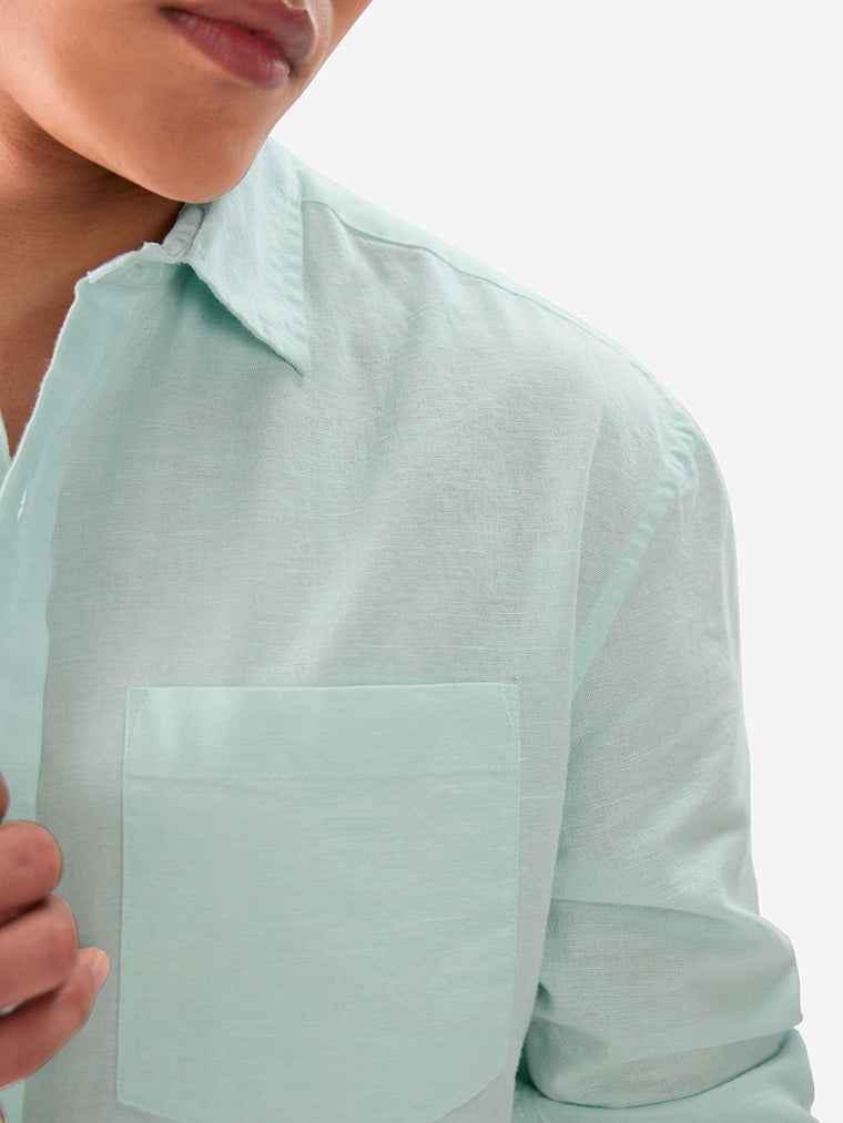 Cotton Linen: Ocean Blue Cotton Linen Shirts