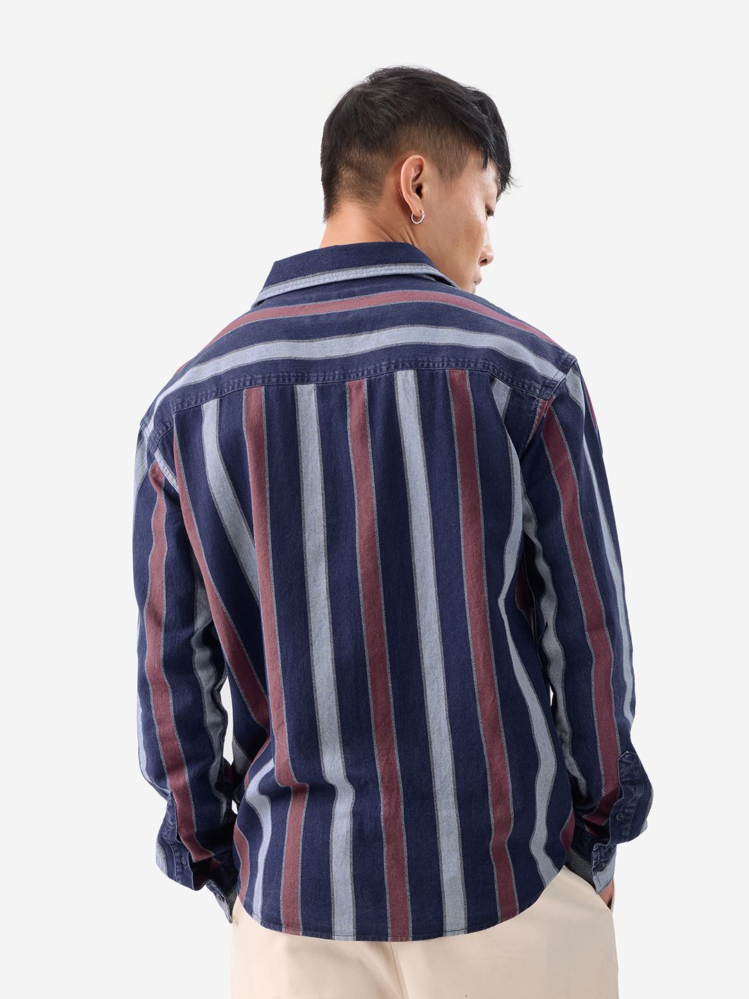 Stripes: Blue, Rust Red Men Relaxed Shirts