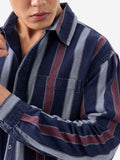 Stripes: Blue, Rust Red Men Relaxed Shirts