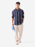 Stripes: Blue, Rust Red Men Relaxed Shirts