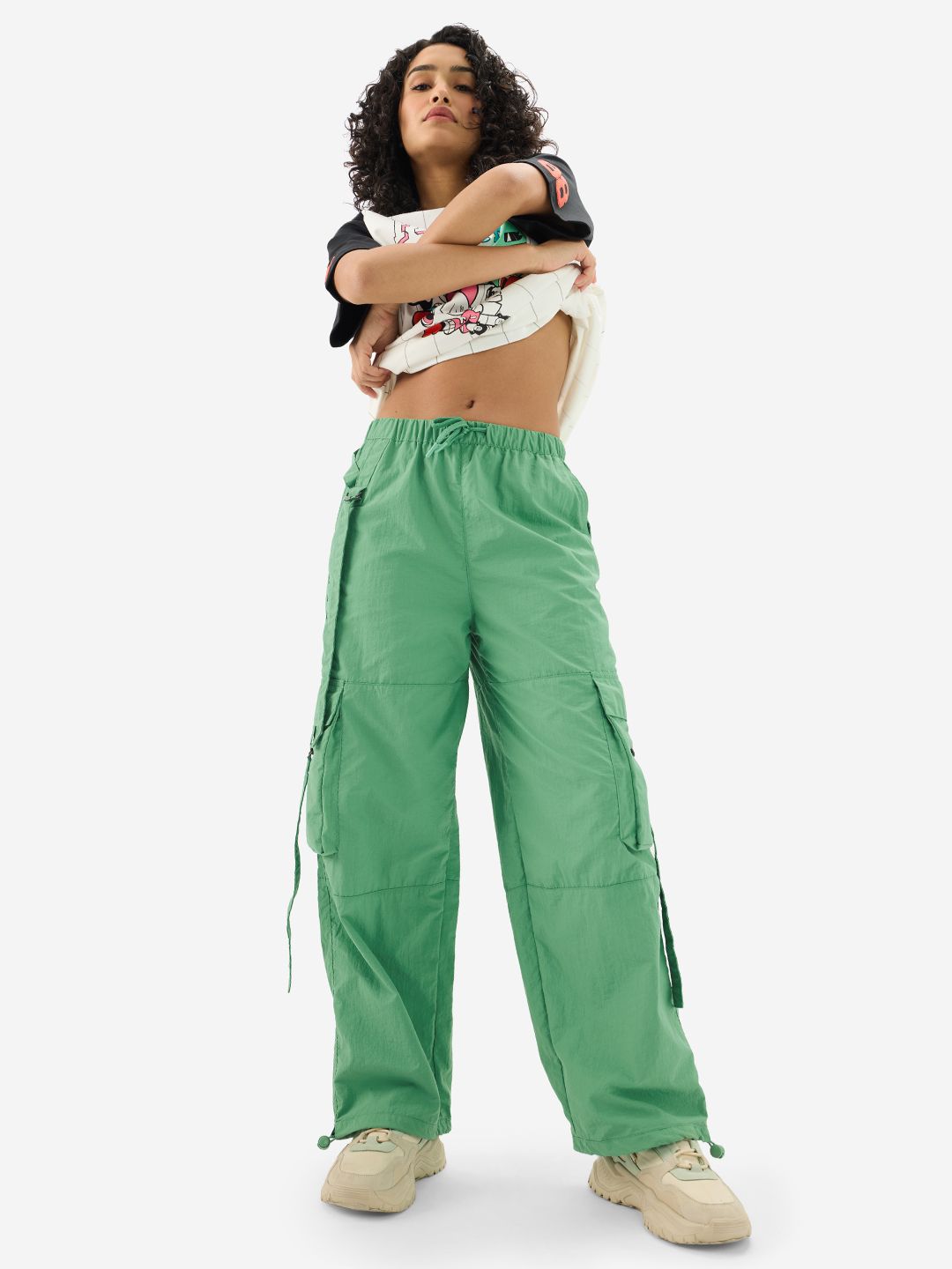 Parachute Pants: Kelly Green Women Baggy Pants