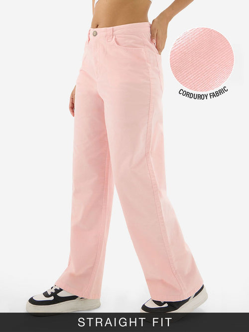 Corduroy Pants: Peachy Pink Women Straight Pants