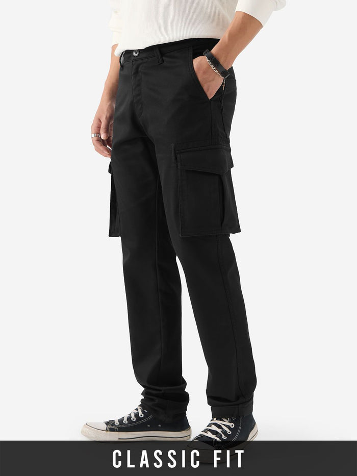 Solids: Jet Black Men Cargo Pants