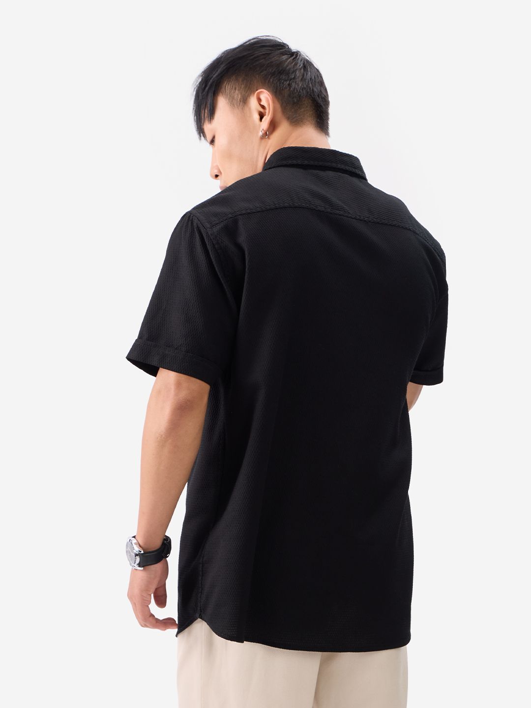 Solids: Charcoal Black Men Textured Shirts
