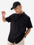 Solids: Charcoal Black Men Textured Shirts