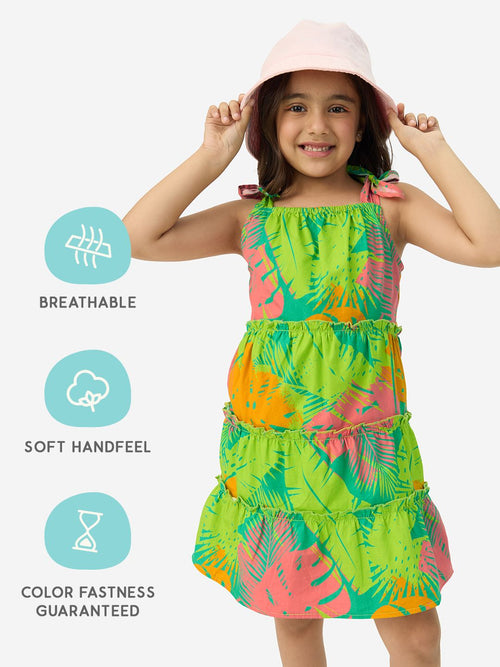 TSS Originals: Hawaiian Leaves Girls Cotton Dresses (2-8 Yrs)