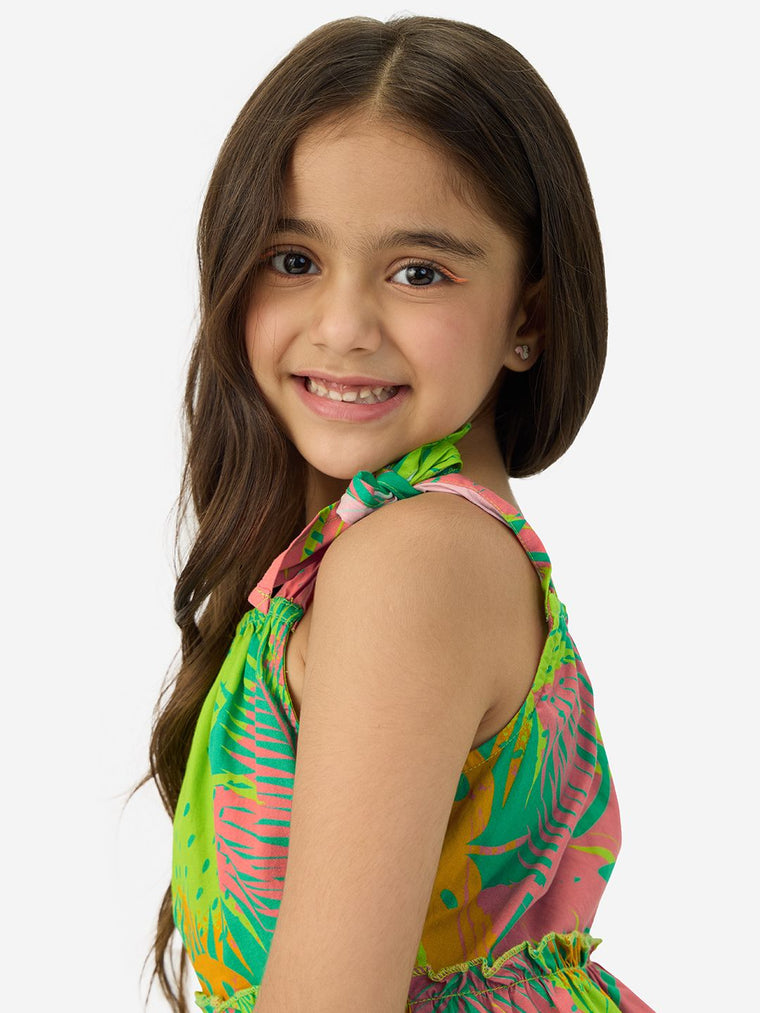 TSS Originals: Hawaiian Leaves Girls Cotton Dresses (2-8 Yrs)