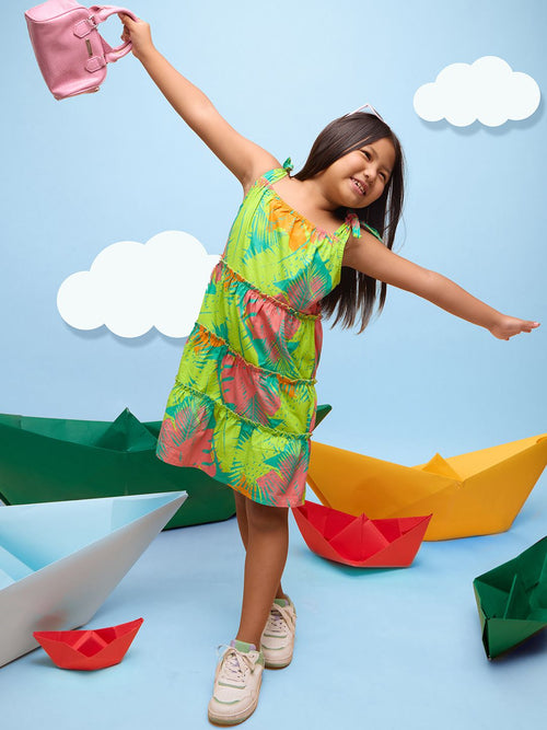 TSS Originals: Hawaiian Leaves Girls Cotton Dresses (2-8 Yrs)