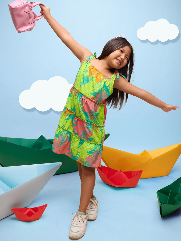 TSS Originals: Hawaiian Leaves Girls Cotton Dresses (2-8 Yrs)