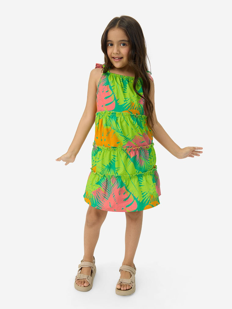 TSS Originals: Hawaiian Leaves Girls Cotton Dresses (2-8 Yrs)