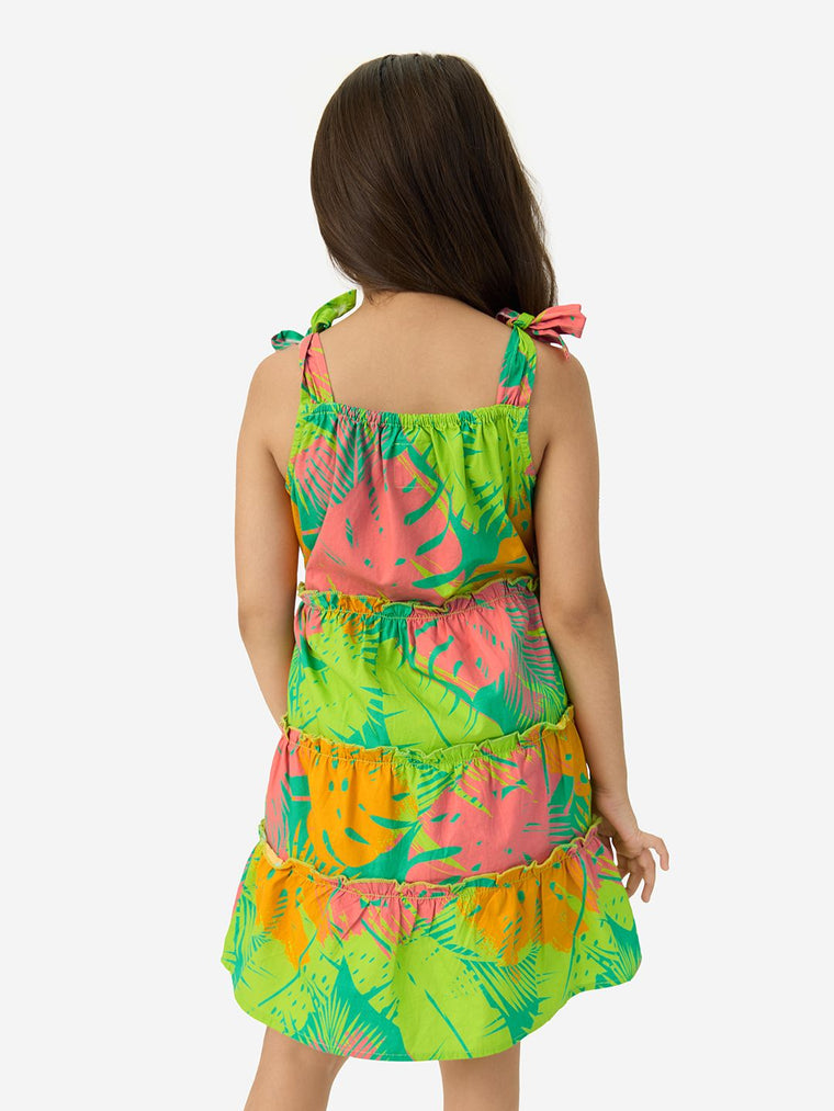 TSS Originals: Hawaiian Leaves Girls Cotton Dresses (2-8 Yrs)