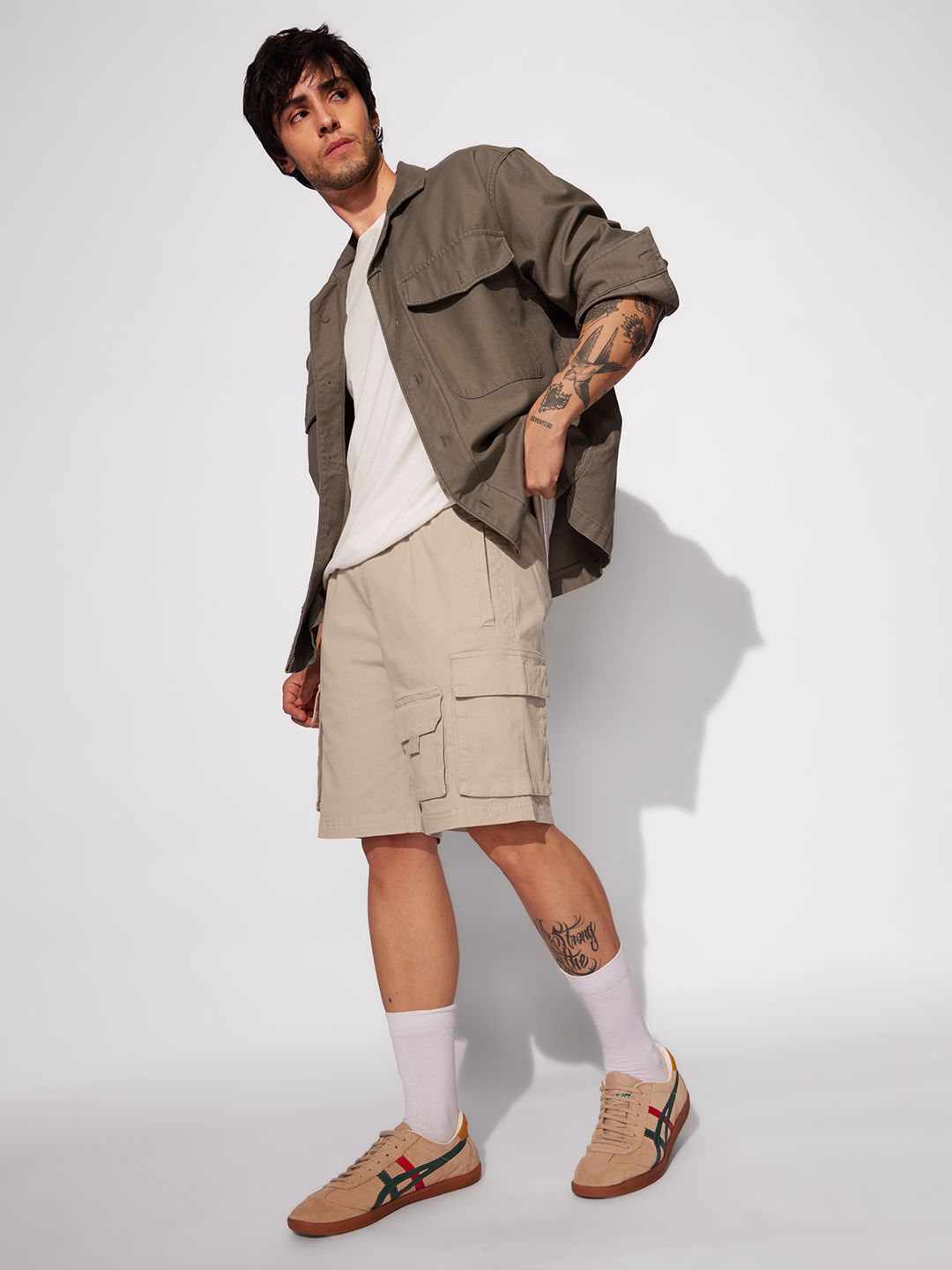 Solids: Beige Men Cargo Shorts