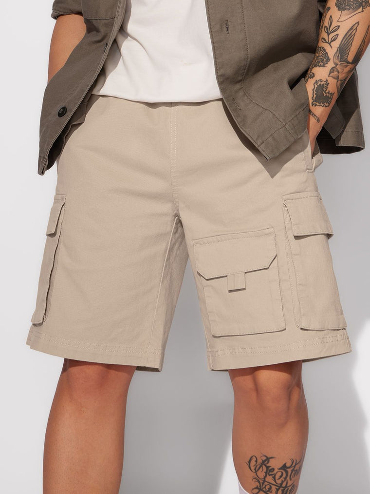 Solids: Beige Men Cargo Shorts