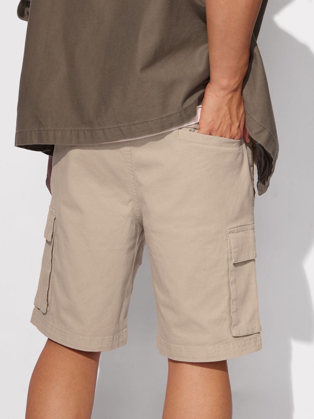 Solids: Beige Men Cargo Shorts