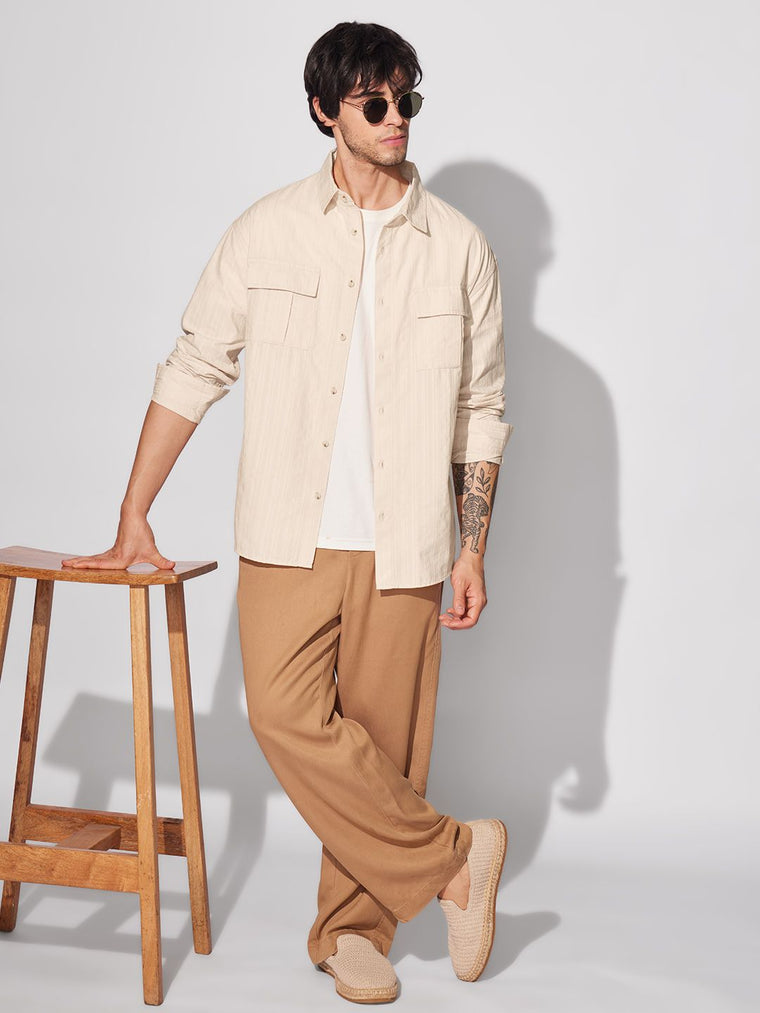Solids: Rich Cream Men Utility Shirts