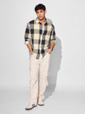 Plaid: Navy, Beige Men Relaxed Shirts