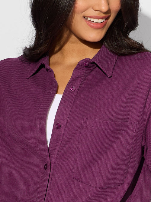 Textured Shirt: Spiced Plum (Solids) Women Oversized Shirts