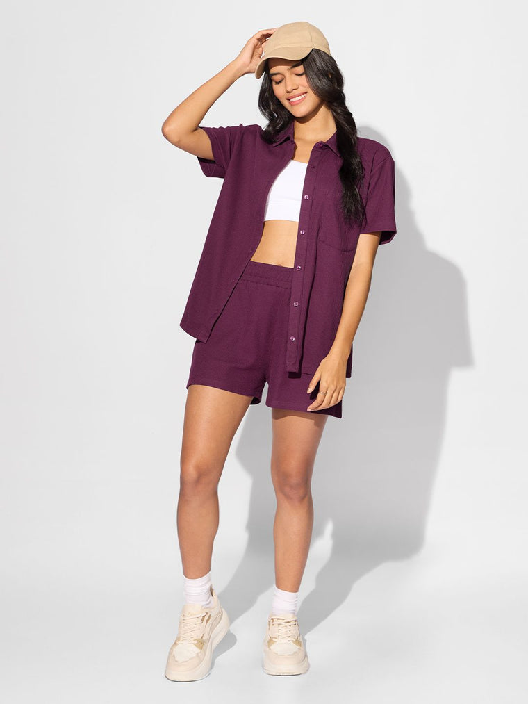 Textured Shirt: Spiced Plum (Solids) Women Oversized Shirts