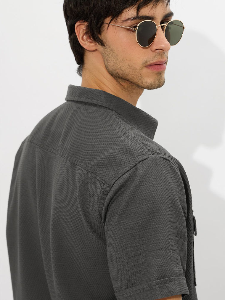 Solids: Grey Men Textured Shirts