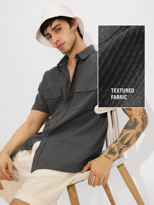Solids: Grey Men Textured Shirts