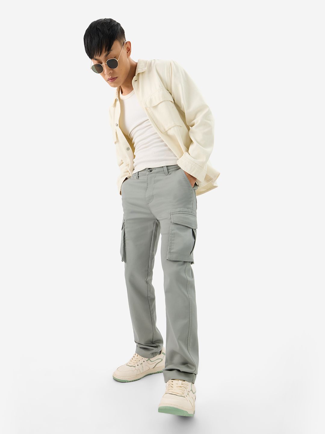 Solids: Ice Grey Men Cargo Pants