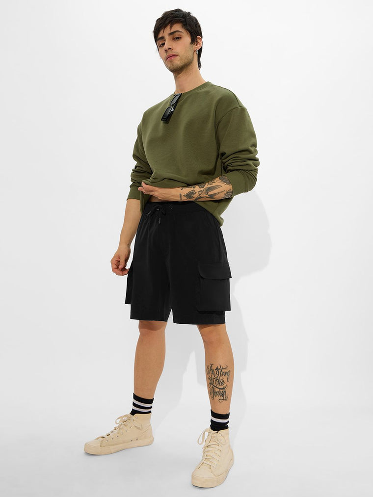 Solids: Black Men Cargo Shorts