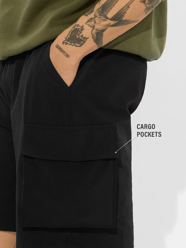 Solids: Black Men Cargo Shorts
