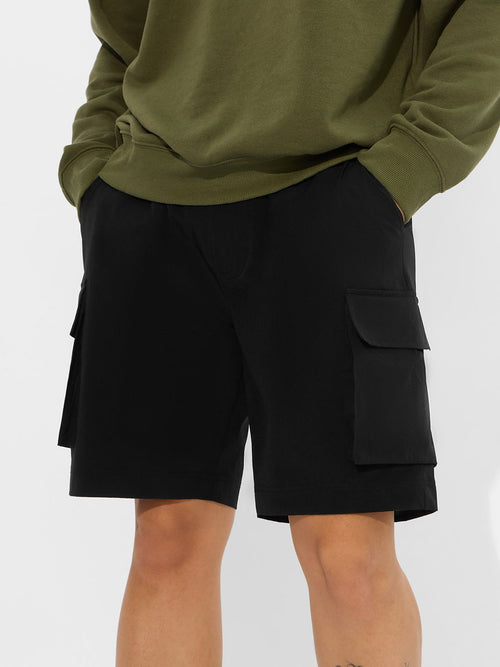 Solids: Black Men Cargo Shorts
