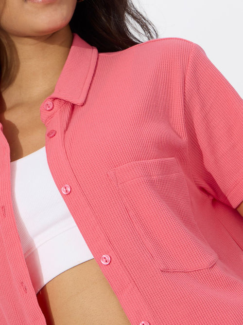 Textured Shirt: Coral (Solids) Women Oversized Shirts
