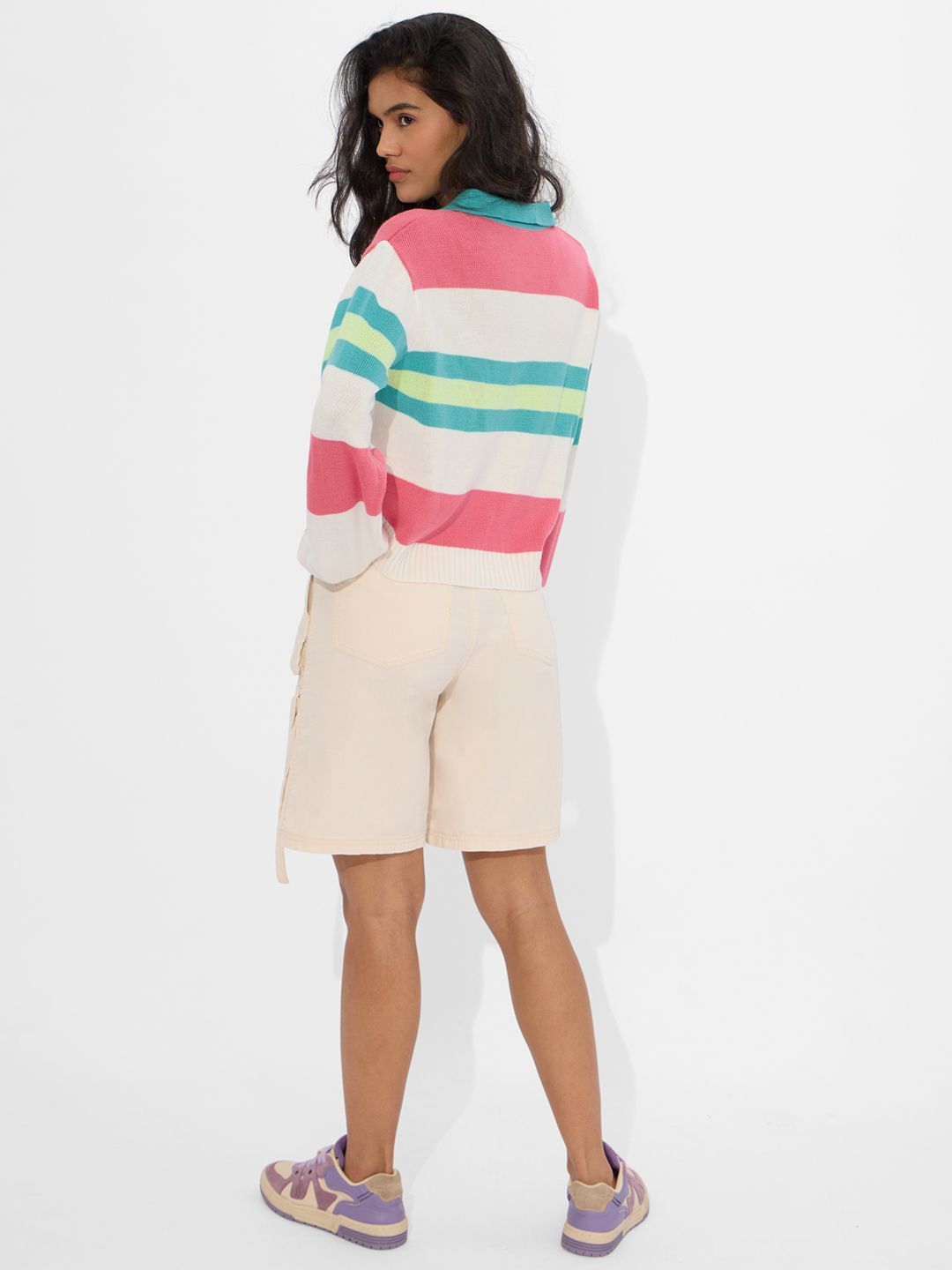 Knitted Polo Sweater: Lemonade Women Cropped Sweaters