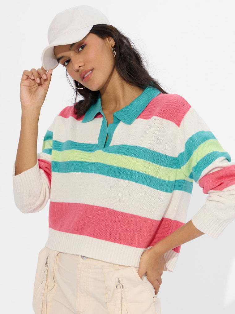Knitted Polo Sweater: Lemonade Women Cropped Sweaters