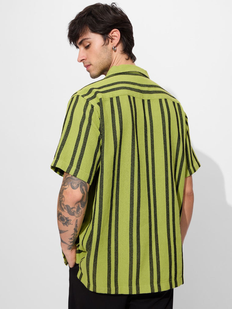 Stripes: Lime Men Textured Shirts