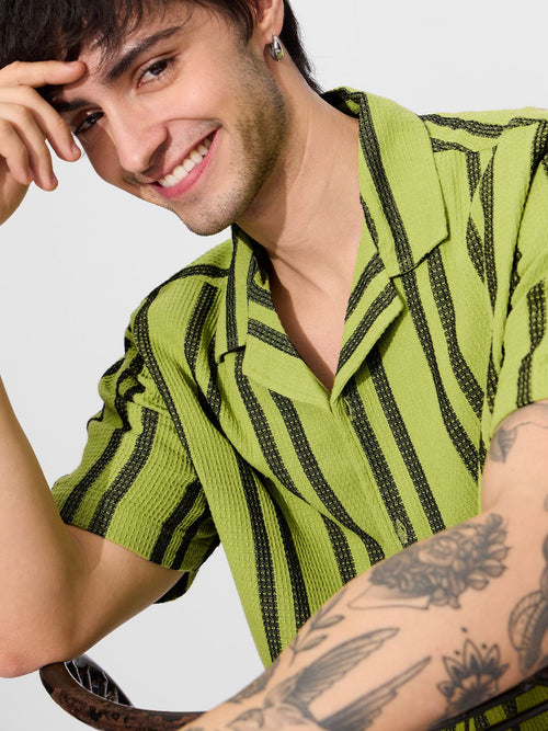 Stripes: Lime Men Textured Shirts