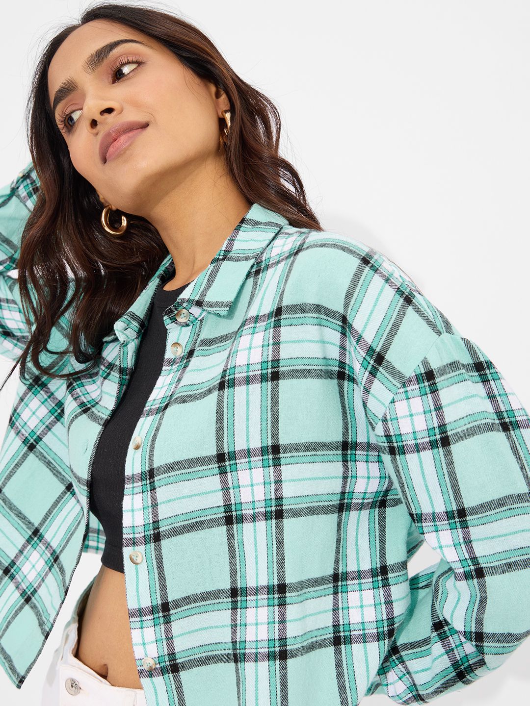 Plaid Shirt: Mint Frost Women Oversized Shirts