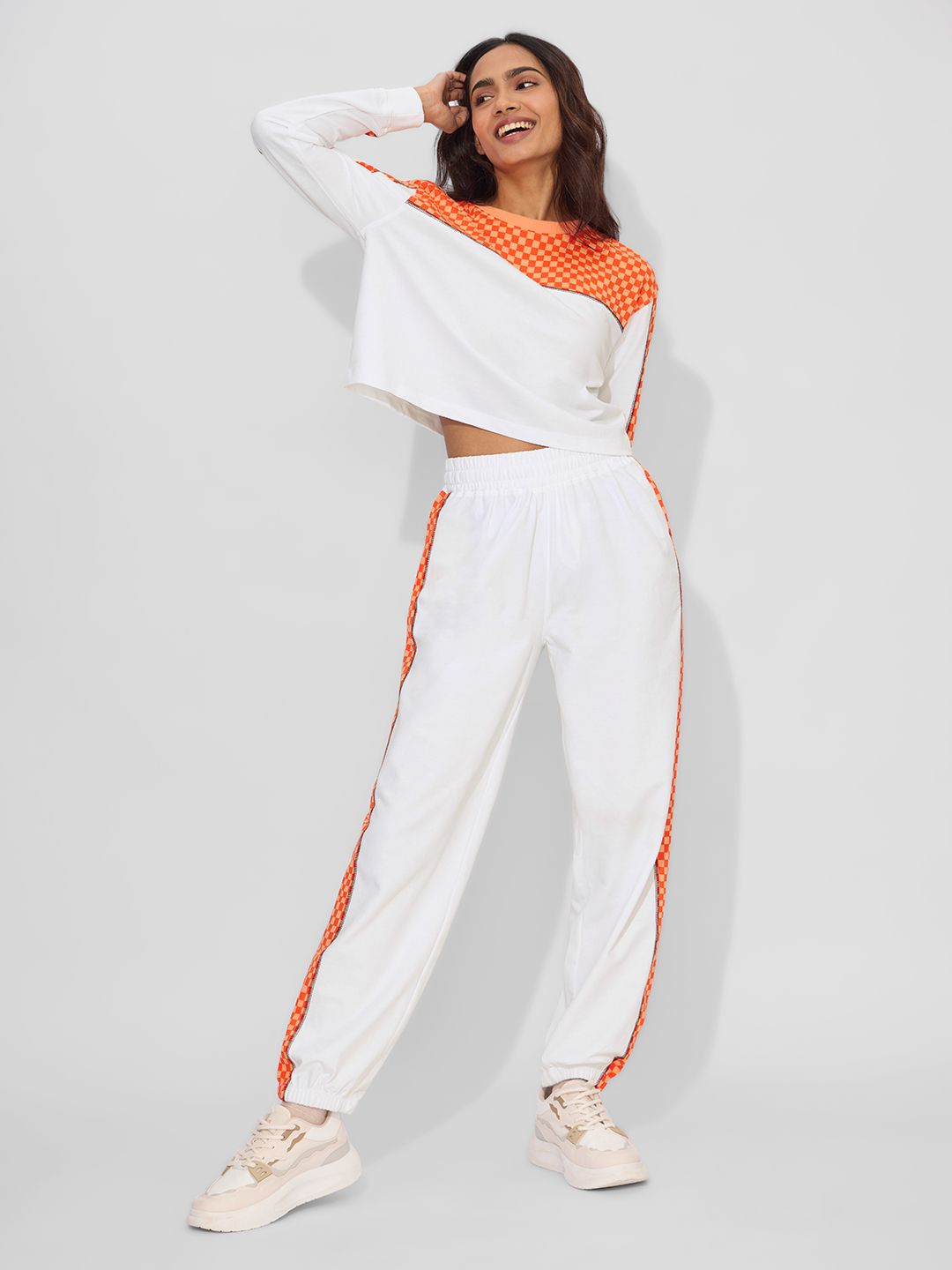 Easy Jogger: Orange Racer Women Cinched Joggers