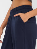Solids Joggers: Navy Blue Women Cinched Joggers