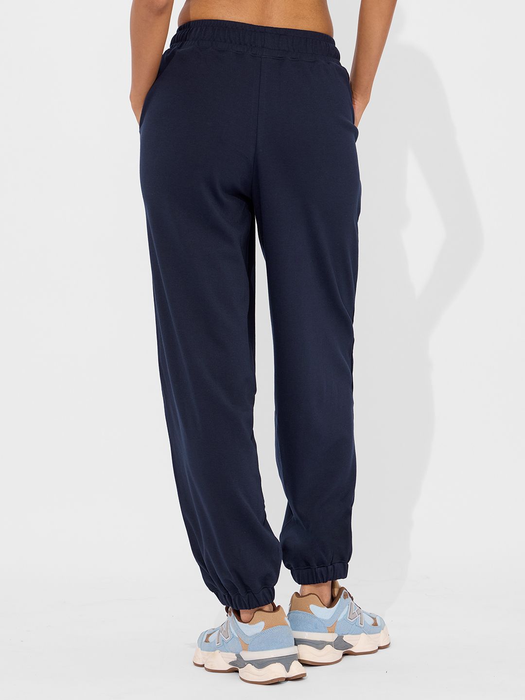 Solids Joggers: Navy Blue Women Cinched Joggers