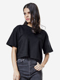 Street Solids: Black Women Oversized Cropped T-Shirts