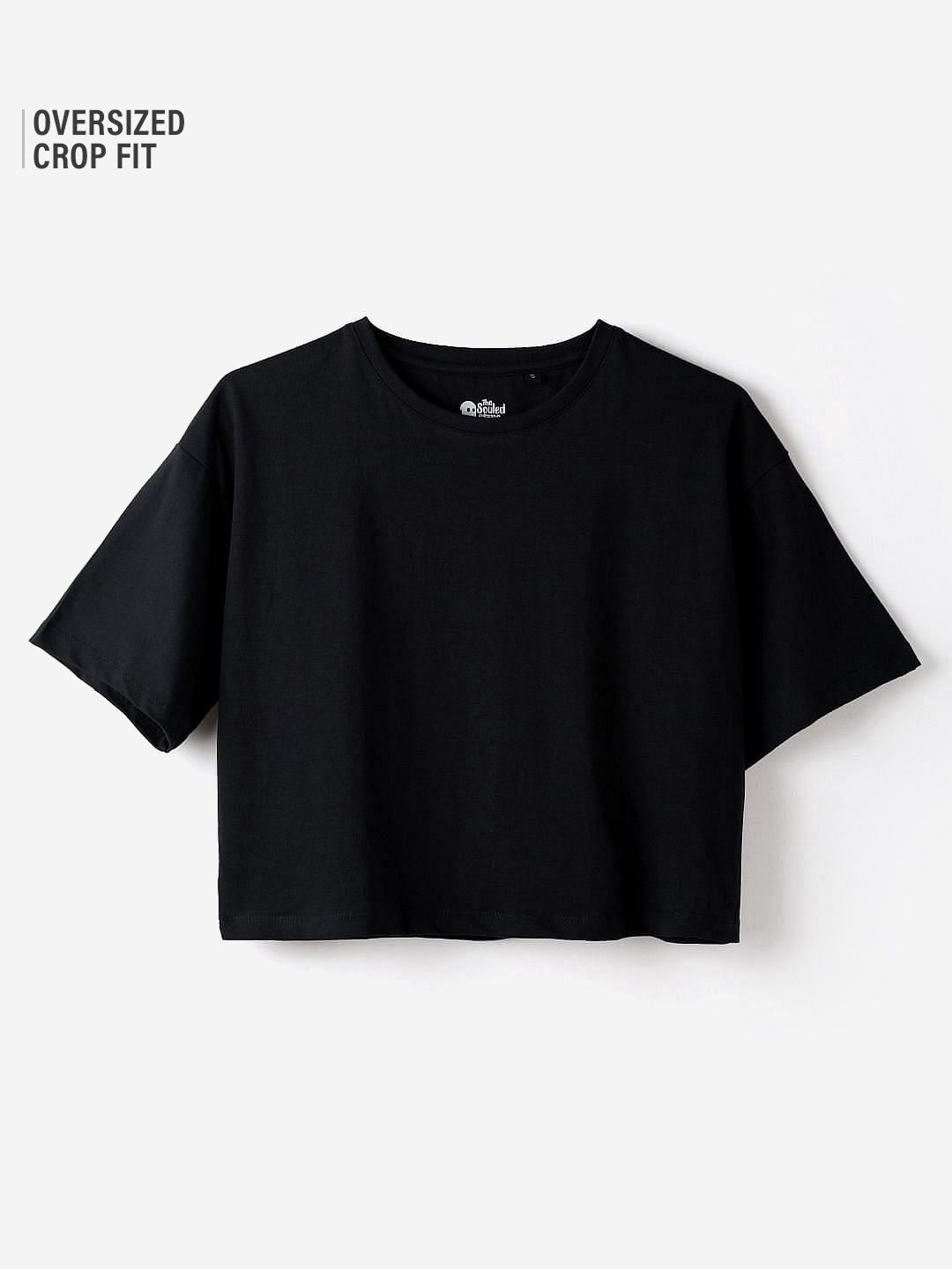Street Solids: Black Women Oversized Cropped T-Shirts