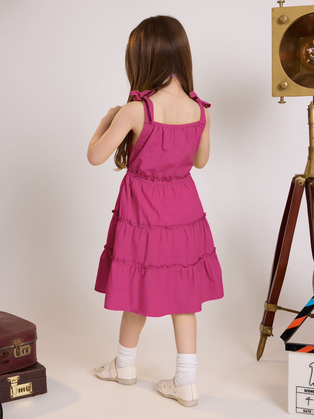 Solids: Neon Pink Girls Cotton Dresses (2-8 Yrs)