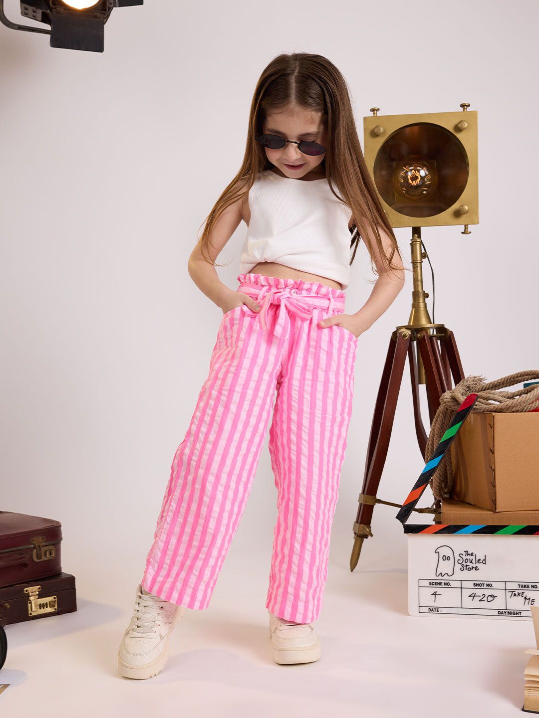 Stripes: Pink & White Girls Cotton Pants (2-8 Yrs)