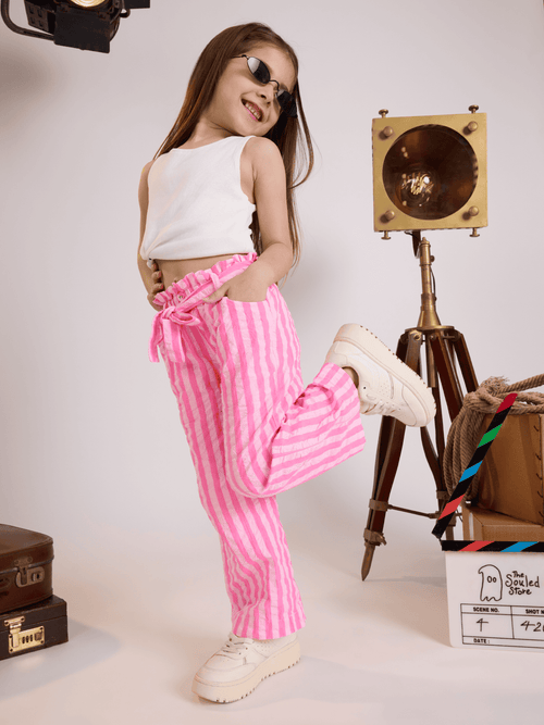 Stripes: Pink & White Girls Cotton Pants (2-8 Yrs)