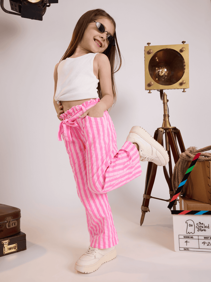 Stripes: Pink & White Girls Cotton Pants (2-8 Yrs)