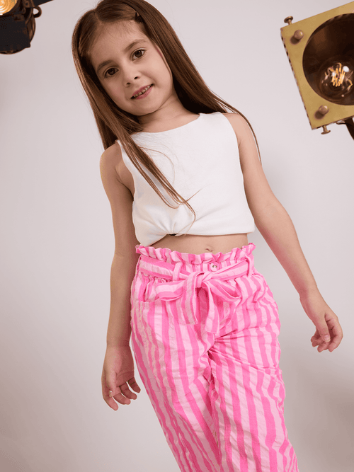 Stripes: Pink & White Girls Cotton Pants (2-8 Yrs)